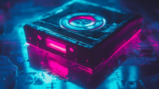 Neon cassette tape retro futurism