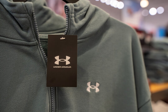 Close up of an Under Armour jacket with tag. Toronto, Canada - July 13, 2026.