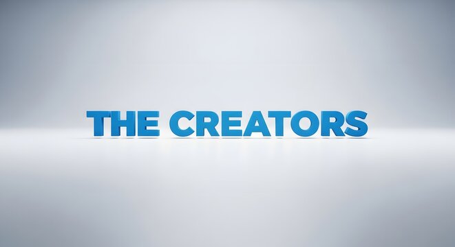 Blue typography reading the creators on grey background