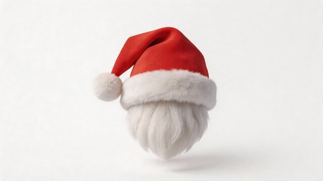Santa hat and beard on white background