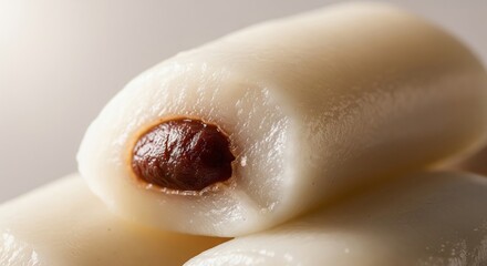 Fototapeta premium Close-up of a traditional soft chewy rice cake with red bean paste filling