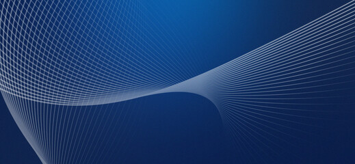 Abstract blue digital background with elegant wavy white lines and subtle grain texture. © wiwin