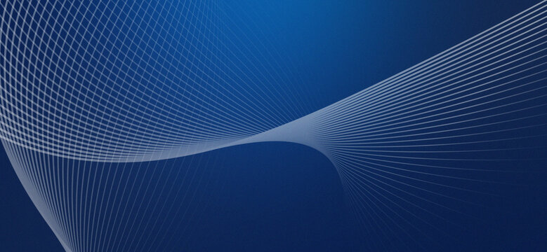 Abstract blue digital background with elegant wavy white lines and subtle grain texture.