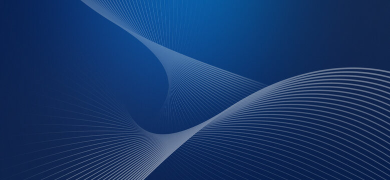 Abstract blue digital background with elegant wavy white lines and subtle grain texture.