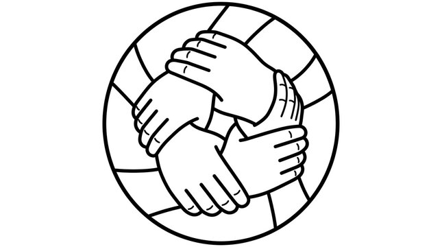 Three hands stacked together in a circle forming a supportive team unity gesture