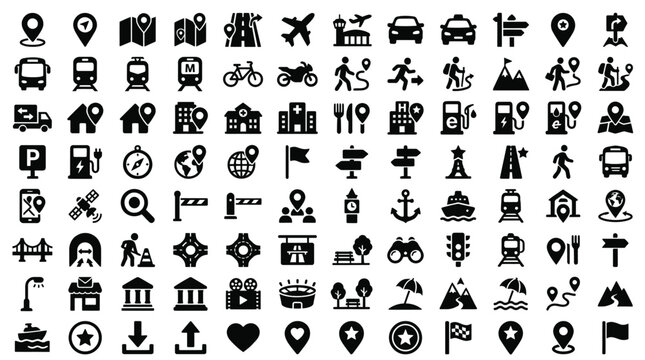 Collection of various black icons on isolated for design and development purposes