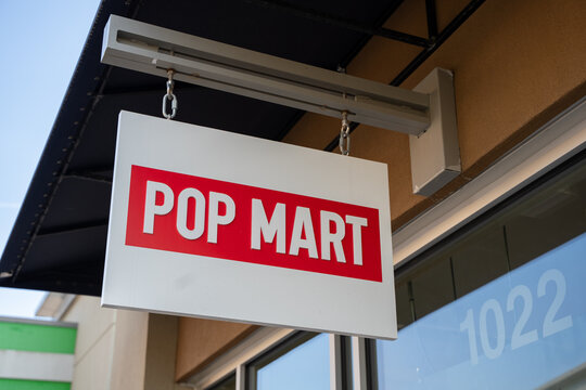 Pop Mart store sign at outlet mall. Toronto, Canada - July 13, 2026.
