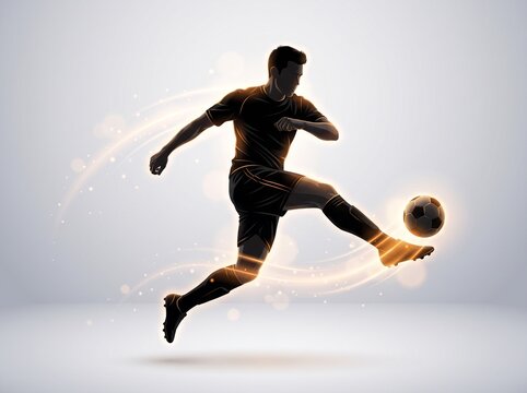 Glowing orange futsal background with silhouette player kicking soccer ball
