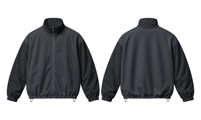 Tracksuit oversized dark grey casual windbreaker jacket suitable for showcasing custom designs or branding for fashion collections or sportswear. © Textures Background