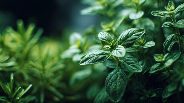 Macro view of dense green marjoram.