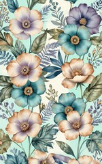 Beautiful floral pattern with soft pastel colors and intricate botanical details.
