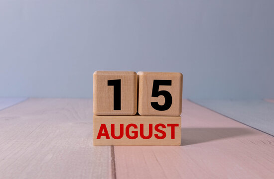 August 15 Date on Wooden Block Calendar Minimal Time Management and Planning Concept