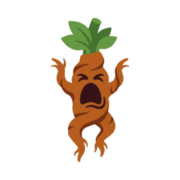 Green Mandrake Root Creature with a Face Sprouting from the Ground
