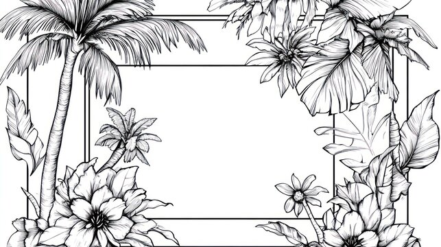 Tropical floral frame illustration for design use