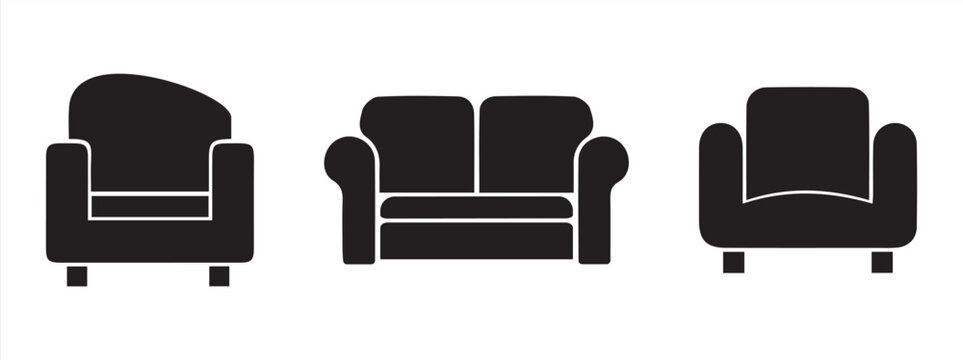 sofa icon set, property asset illustration, minimalist sofa furniture vector, isolated