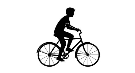 Obraz premium Black silhouette of a young person riding a bicycle isolated on white.