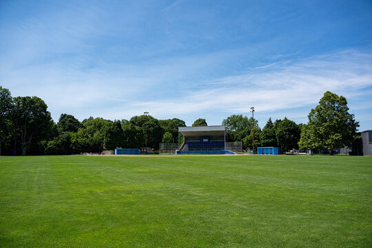 Empty baseball field at David E. Hastings Stadium.