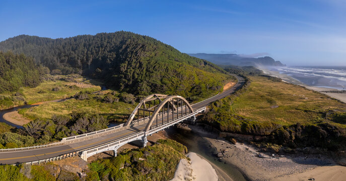 Big Creek Bridge spanning coastal highway and Pacific Ocean