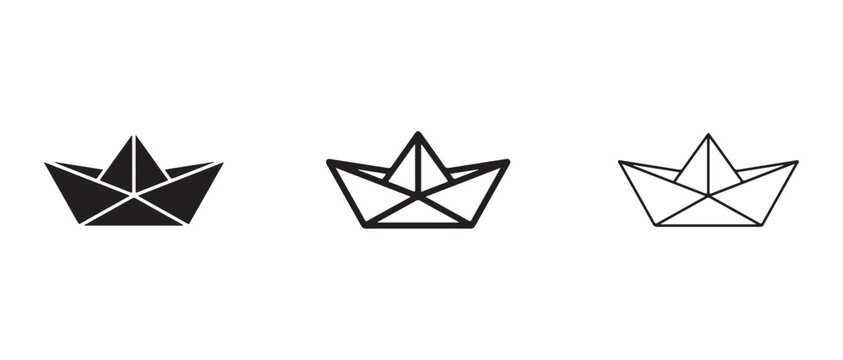 origami paper boats in different styles and colors on white background for decoration and design