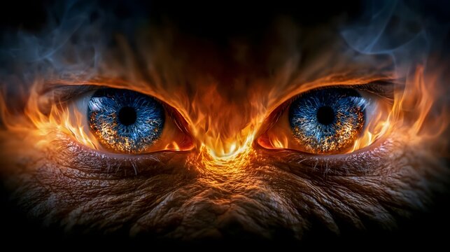 Halloween Pumpkin Eyes Blazing with Blue and Orange Fire