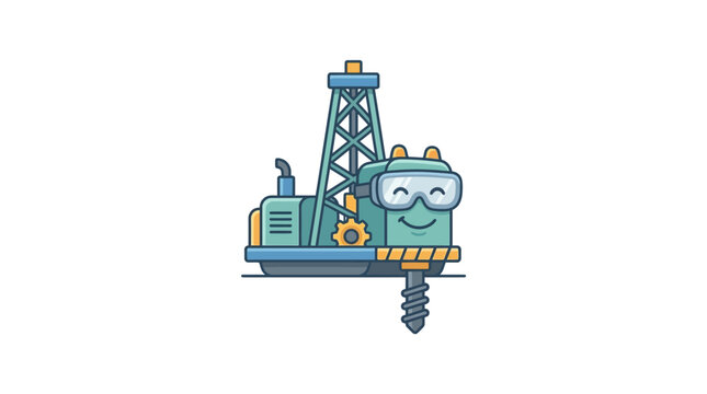 Cute oil rig drilling character illustration.