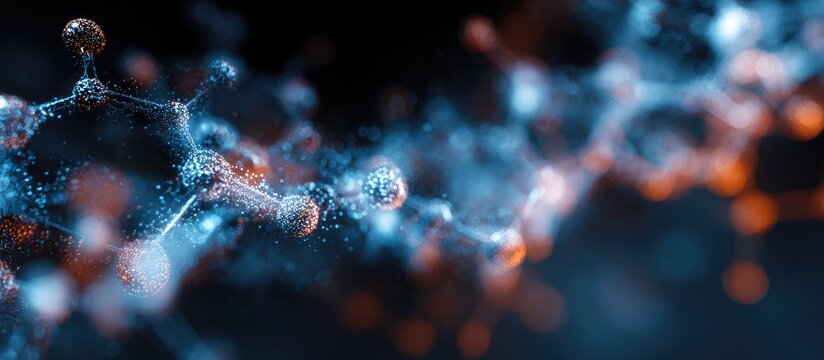 Close-up view of a complex molecular structure rendered with a blurred, glowing effect, set against a dark background, suggestive of scientific data