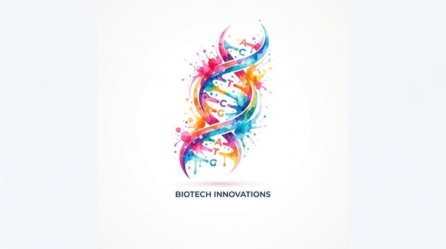 A vibrant, watercolor-style illustration of a DNA double helix isolated on a clean white background. 