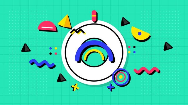 Vibrant Memphis Style Abstract Motion Graphic with Geometric Shapes