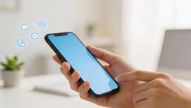 Person using smartphone with app icons