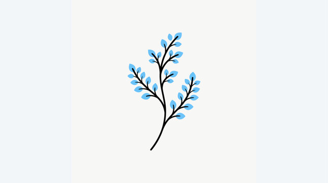 Branch with leaves features a simple botanical illustration rendered in a soft blue color scheme against a clean white background.