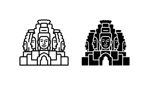 Ancient Temple Faces Vector Icons, Asian Architecture Symbols, Cultural Heritage Graphics