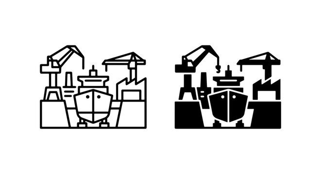 Shipyard Icons: Maritime Construction, Naval Engineering, Industrial Shipbuilding