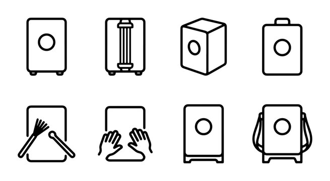 Cajon Drum Icons, Percussion Instruments, Musical Elements, Vector Set