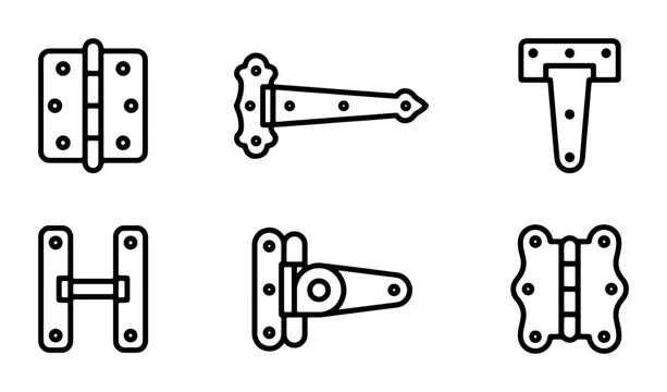 Door Hinges Vector Icons Set, Hardware Fasteners Collection