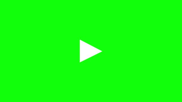 Animation of a cursor clicking a play button&mdash;featuring a symbol of two squares transforming into a triangle&mdash;with a sound-vibration shadow effect, a green background, and 4K video quality.