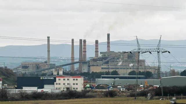 Kosova A Thermal Power Plant Chimneys Emitting Smoke in Kosovo
