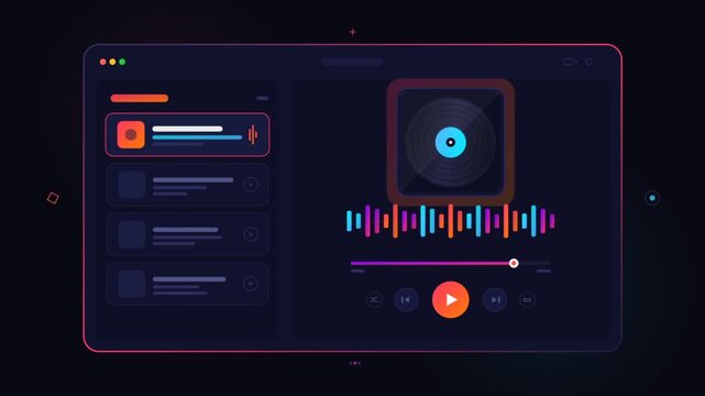 Modern Digital Music Player Interface with Vinyl and Waveform UI