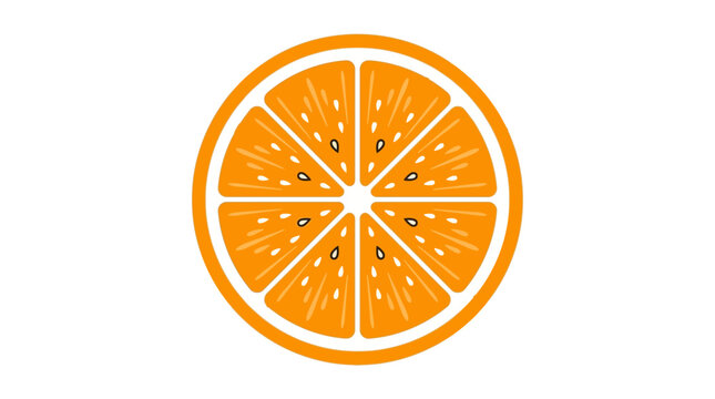Orange slice shows a vibrant citrus fruit cross section with segmented pulp and seeds on a clean white background.