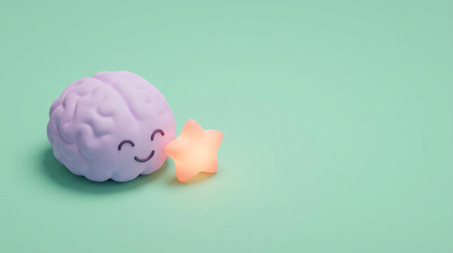 Cute Brain Character Smiling with Star