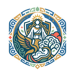 Obraz premium a colorful illustration of a woman surrounded by decorative elements and a bird.
