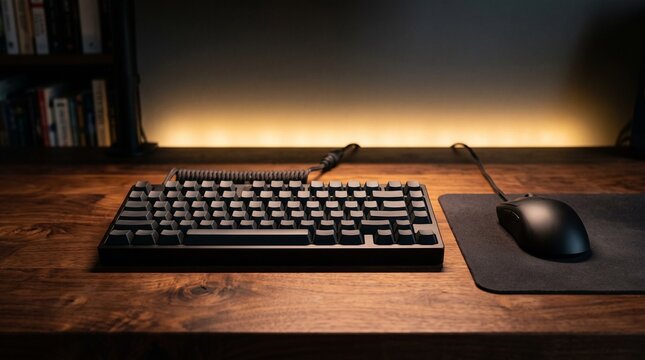 Black Friday E Commerce Computer Keyboard and Mouse on Wooden Desk Ready for Online Shopping Deals and Massive Discounts black friday