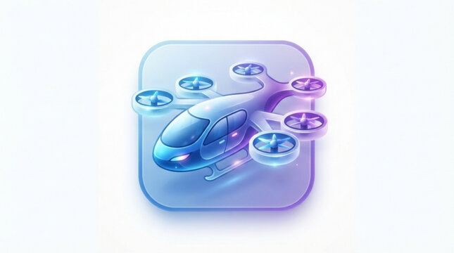 Futuristic autonomous air taxi app icon featuring a sleek passenger drone design with smooth gradient lighting on a rounded square background for tech