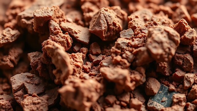 Extreme close-up of the porous, granular texture of reddish-brown bauxite ore.