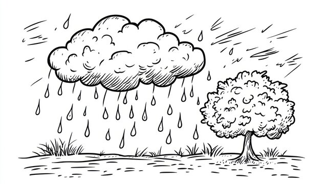 Hand Drawn Rainy Day Landscape
