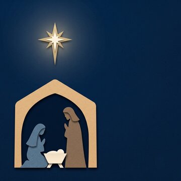 Minimal Christmas Nativity Silhouette Under Golden Star