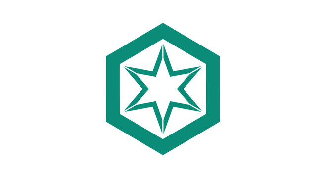 Teal hexagonal logo with white star center.