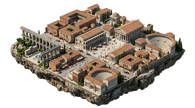 Ancient Roman City Civilization Isometric Floating Island Isolated on White Background