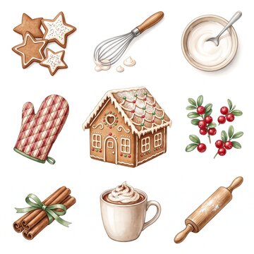 Festive Baking Clipart Collection with Gingerbread House