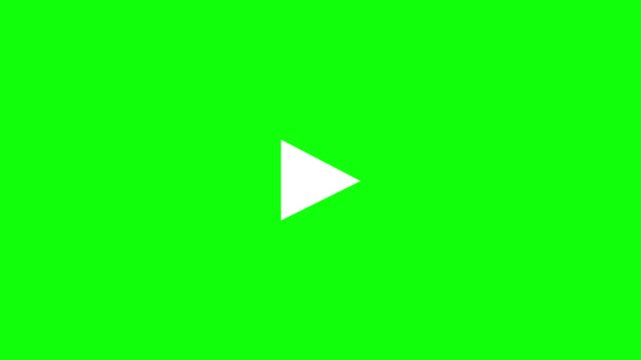Animation of play and stop buttons being clicked, set against a green screen background. Play button animation; animated video and music playback icons featuring a circular wave-like shadow effect. 4K