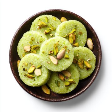 Regional dessert of Indian peda sweets isolated on a white background